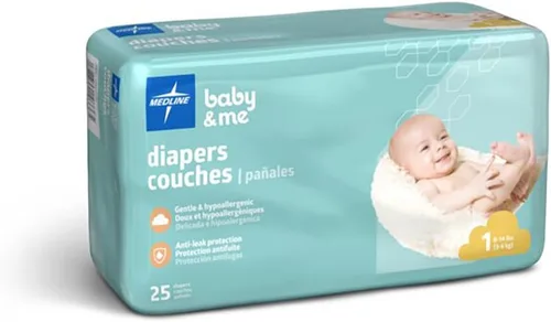 Vista 3 de Medline Pañales desechables para bebé, talla 1 (8-14 libras), caja de 200
