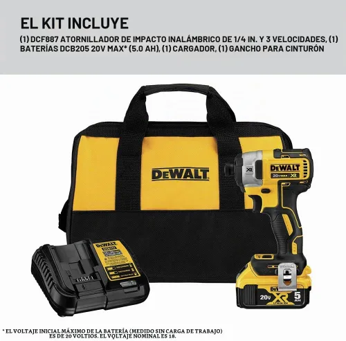 Vista 2 de * DEWALT DCF887P1 20V MAX XR 1/4 pulgadas Kit de controlador de impacto (5ah)