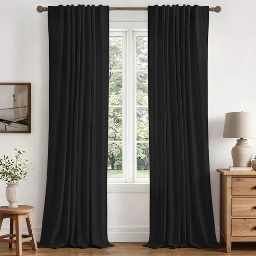 Vista 16 de MIULEE Cortinas de lino 100% opacas para dormitorio, 40 pulgadas de ancho x Marrón Oscuro