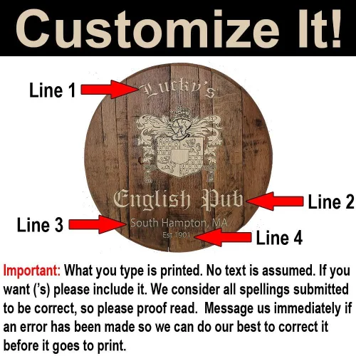 Vista 2 de Letrero personalizado con tapa de bar con diseño de pub inglés, arte de pared de barril de whisky auténtico