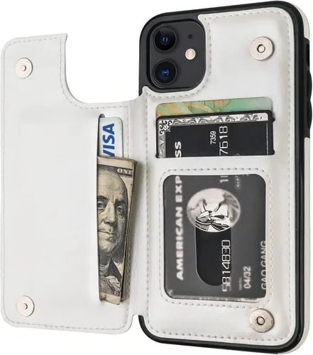 Vista 14 de OT ONETOP - Funda tipo cartera para iPhone 11 con tarjetero y ranuras para tarjetas, doble cierre magnético y funda duradera a prueba de golpes