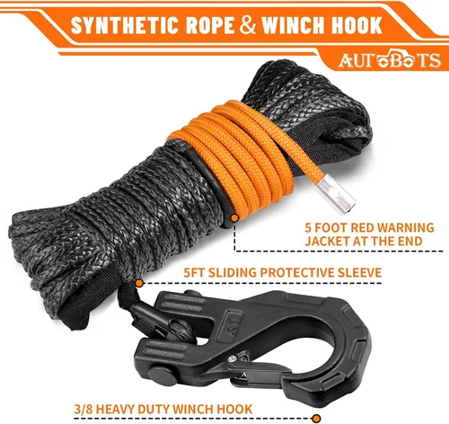 Vista 2 de Synthetic Winch Rope 1/4 Inch x 50ft with Winch Hook for ATV UTV Off-Road