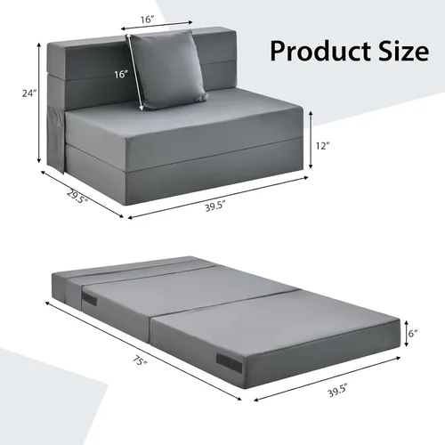 Vista 3 de Giantex Sofá cama plegable de 6 pulgadas con almohada, colchón de triple pliegue con espuma de alta densidad, sofá plegable con reposacabezas, cama