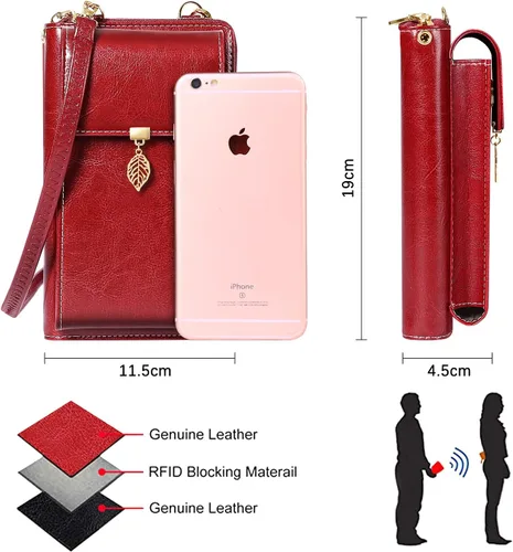 Vista 5 de HUANLANG Pequeñas bolsas cruzadas para teléfono celular de cuero para mujer