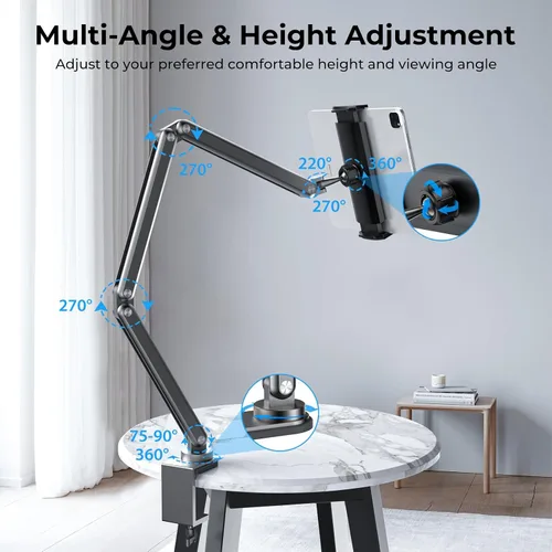 Vista 4 de KU XIU Soporte para Tablet de Escritorio, Soporte de Brazo Plegable de Aleación de Aluminio Compatible con iPad 10/9th, iPad 13/12.9/11" M3 M4 M5