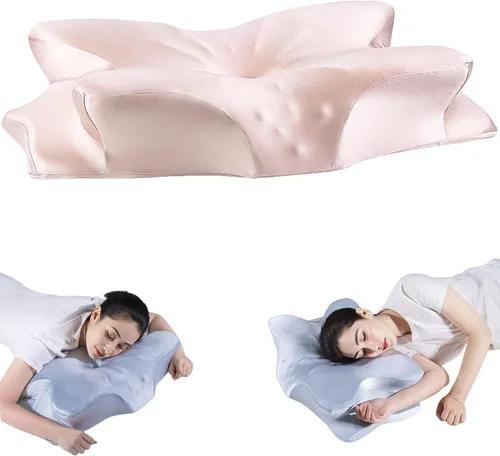 Vista 9 de Almohada cervical para aliviar el dolor de cuello y hombros, almohadas de espuma viscoelástica inodoras y funda de seda suave, para personas que