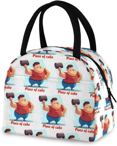 Vista 2 de Dibujos animados chico musculoso divertido resistente bolsas aislantes caja de almuerzo para escuela secundaria para la universidad bolso