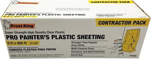 Vista 3 de Frost King P9400, lámina de plástico para pintores de alta densidad, 9 pies x 400 pies x 0.31 mil, transparente, paquete dispensador