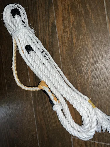 Vista 7 de Cuerda Mini Bull/Steer Poly Blanca – 9x7 mano izquierda 3/4" x 3/4" suave – EPT Bull Ropes Riding Rope 12