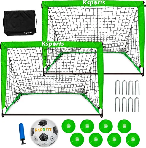 Vista 7 de Ksports Portería de fútbol portátil Red de fútbol para entrenamiento de patio trasero Incluye pelota de fútbol, bomba, 8 conos de entrenamiento