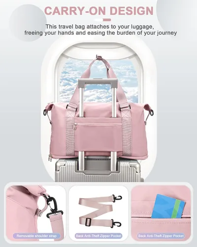 Vista 6 de Bolsa de viaje para mujeres y hombres, bolsa de fin de semana, S4-rosa