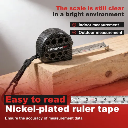 Vista 5 de Cinta métrica negra 25FT/7.5M de acero inoxidable con escala de doble cara, impermeable, retráctil, cinta de medición práctica para construcción