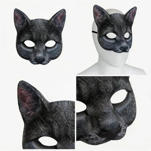 Vista 5 de 1 máscara de gato de media cara de Halloween para Halloween, Navidad, Pascua, accesorio de fiesta de disfraces (estilo A)