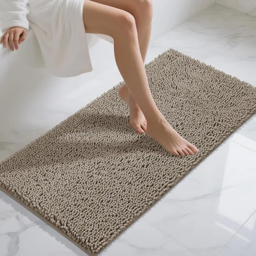 Vista 91 de Yimobra Tapetes de baño lavables, de chenilla súper suave y absorbente, para suelo y alfombra, de secado rápido, antideslizante, para bañera y Beige