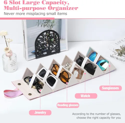 Vista 2 de MoKo - Organizador de gafas de sol con 5 ranuras, estuche de viaje para gafas de sol portátil, estuche de almacenamiento para mujeres y hombres