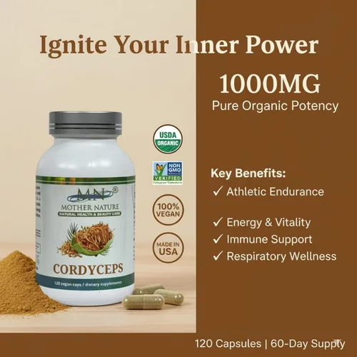 Vista 2 de MN Mother Nature Cordyceps Suplemento (1000mg) - 120 Cápsulas