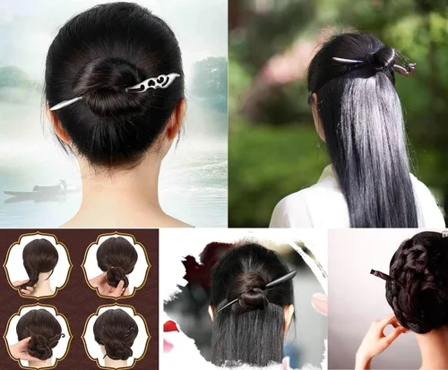 Vista 5 de Palillos clásicos hechos a mano tallados para el cabello, sándalo negro natural (ébano), palillos para peinar, accesorio para hacer updo, 7 pulgadas