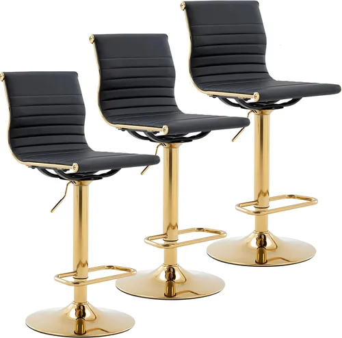 Vista 26 de LZAREAL Juego de 2 taburetes de bar de metal con altura ajustable, diseño moderno de piel sintética blanca sin brazos con base cromada para isla