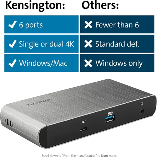 Vista 8 de Kensington Estación de acoplamiento híbrida SD5550T Thunderbolt™ 3 y USB-C Dual 4K - 60W PD - Windows y Mac (K38131NA)