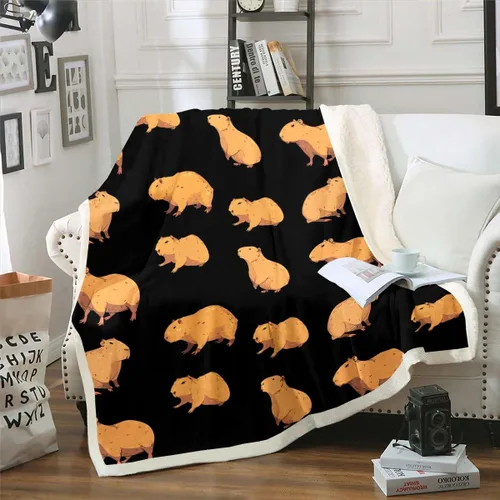 Vista 12 de Erosebridal Manta de Capybara de dibujos animados de 40 x 50 pulgadas para niños, bonita manta de vellón marrón Capybaras para niños y niñas, manta