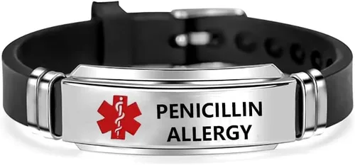 Vista 10 de NanMuc Pulsera de identificación de alerta médica roja de primeros auxilios de emergencia grabada con láser Alerta de salud ajustable pulsera