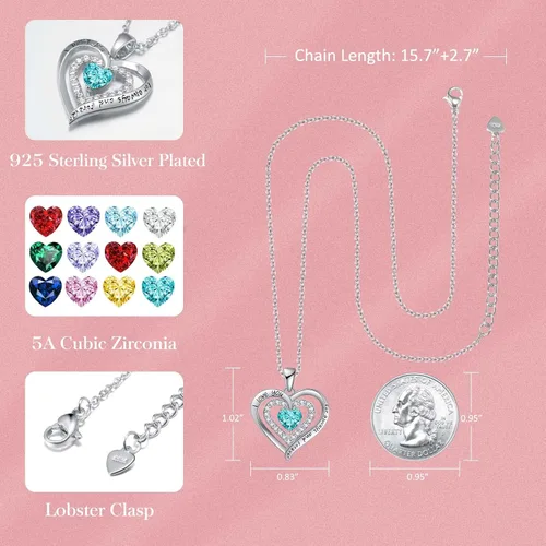 Vista 4 de Birthstone Jewelry Heart Pendant Necklace for Birthday Anniversary Presents for Mother's Day, Valentine's Day, Christmas Gemstone Necklaces for Her