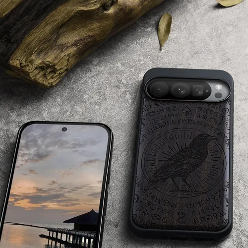 Vista 5 de Carveit Funda de madera para Pixel 9 Pro [madera natural y TPU suave negro] a prueba de golpes, funda de madera única compatible con Google Pixel 9