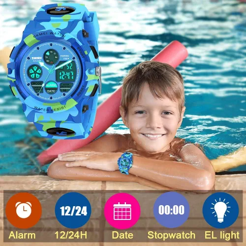 Vista 5 de SYOKZEY Reloj deportivo digital LED impermeable de 164.0ft, para niños y niñas, para exteriores, analógico y digital, con alarma y calendario
