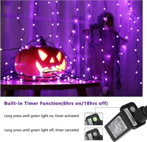 Vista 5 de Brizled Luces moradas, tira de 200 luces LED de 72 pies con temporizador, 8 modos para fiesta de Halloween en interiores y exteriores