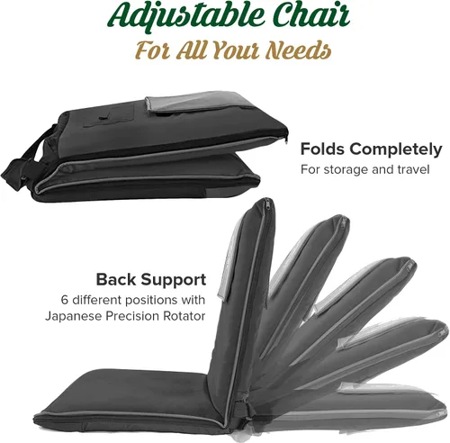 Vista 6 de Silla de meditación japonesa con respaldo para adultos, silla de meditación premium con respaldo ajustable y plegable para sentarse, yoga