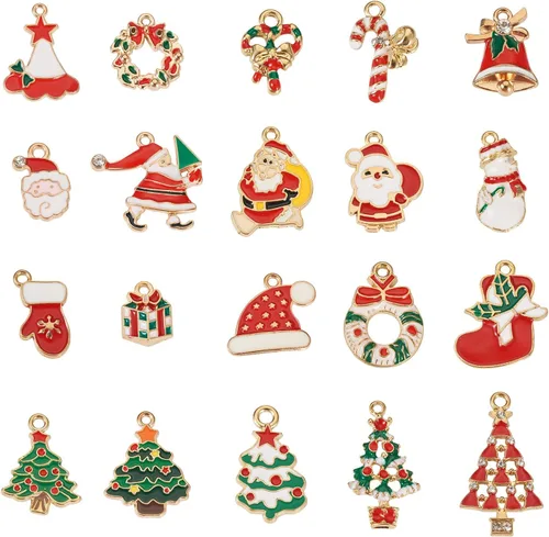 Vista 19 de Cheriswelry Colgantes colgantes de esmalte de aleación de Navidad, dijes de metal, encantadores adornos colgantes para manualidades, pulseras