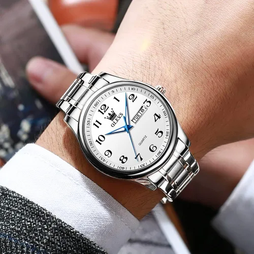 Vista 2 de OLEVS Reloj de cuarzo de cara grande para hombre, correa de acero inoxidable para hombre, relojes de diamantes de moda, analógico, impermeable