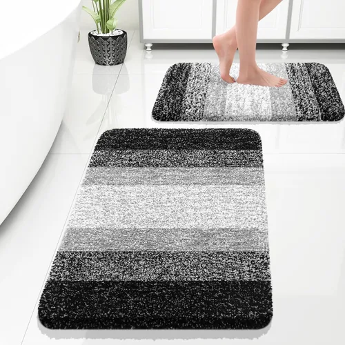 Vista 2 de OLANLY Juego de 2 alfombras de baño y alfombras de baño ombré, tamaño de alfombra de baño 24 x 16 pulgadas y juego de alfombras de baño 24 x 16 + 30