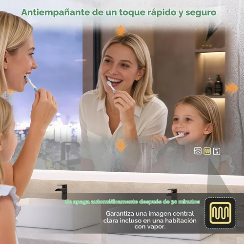 Vista 2 de S'bagno Espejo de baño LED de 32 x 24 pulgadas con luces, altavoz Bluetooth, antivaho e impermeable, espejo de pared regulable con control táctil, 3