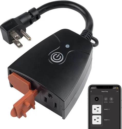 Vista 9 de HBN - Interruptor de salida de enchufe inteligente WiFi para exteriores, compatible con Alexa y Google Assistant, 2,4 GHz