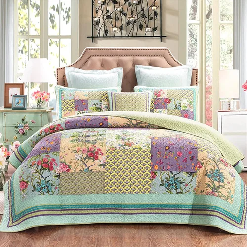 Vista 15 de ABREEZE Juego de edredón de retazos, ropa de cama tamaño Queen, reversible, transpirable, colorido, colcha acolchada floral con fundas de almohada