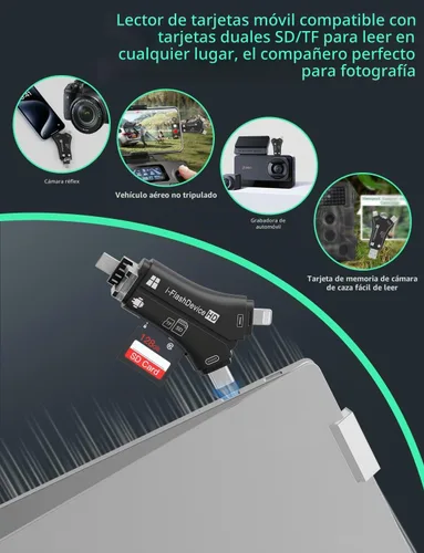 Vista 3 de Lector de tarjetas SD 4 en 1 para iPhone que lee ambas memorias SD TF simultáneamente, para cámara de sendero/visor de cámara de juego de caza
