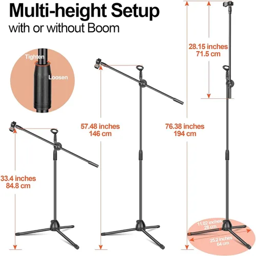 Vista 3 de Soporte de micrófono de trípode portátil resistente ajustable con 2 clips y filtro pop para cantar, actuar y actividades al aire libre