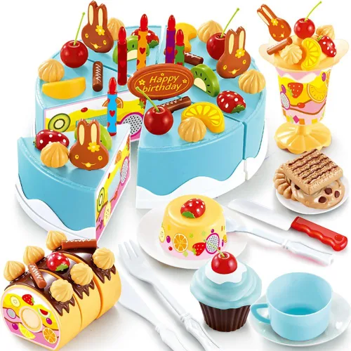 Vista 6 de Juego de 38 piezas de decoración de pastel de fiesta de cumpleaños de corte de bricolaje, juego de comida de cocina para corte de frutas, regalo