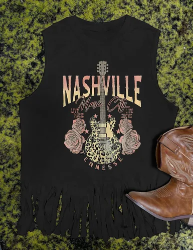 Vista 2 de iliheyov Nashville - Camiseta sin mangas para mujer, diseño de festival de música country, estampado gráfico, sin mangas, Nash Music