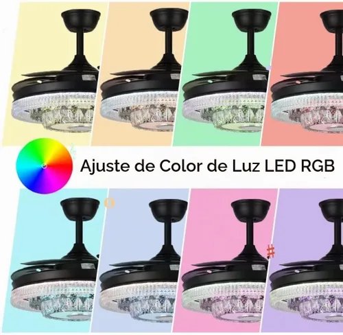Vista 4 de Ventiladores de techo modernos de cristal de 42 pulgadas con luces 7 colores regulables/Bluetooth/rotación bidireccional - Negro 3