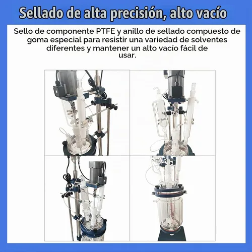 Vista 8 de Reactor de vidrio con camisa de doble capa de 5L - Recipiente de reacción química de laboratorio de 220 V con pantalla digital, velocidad continua