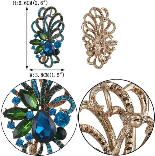 Vista 4 de EVER FAITH Colgante de broche de lágrima con cinta de flores de cristal austriaco, Cristal