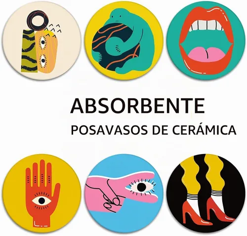 Vista 6 de Britimes Juego de portavasos de mesa para bebidas de 6 piezas, lindo diseño vintage musical retro geométrico absorbente de café redondo de cerámica