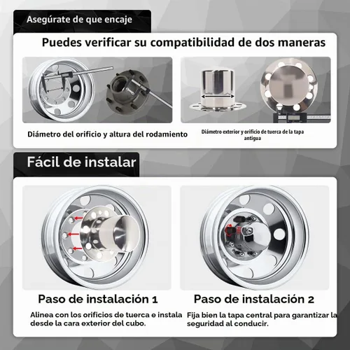 Vista 5 de Juego de 4 tapacubos centrales de rueda de acero inoxidable de 4.9 pulgadas para llantas delanteras y traseras de doble rueda Eagle Alloys de 8