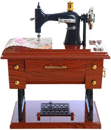 Vista 2 de Chloefairy Caja de música retro, máquina de coser vintage, caja musical de manivela a mano, caja de música mecánica para regalo de niñas