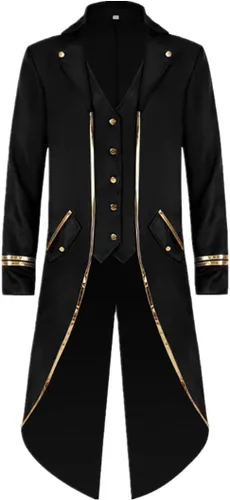 Vista 7 de Chaqueta larga estilo steampunk gótico medieval vintage para hombre, estilo victoriano, con botones, abrigo de golondrina, uniforme Azul