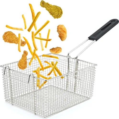 Vista 8 de Cesta para freidora eléctrica para freír alimentos, con mango de goma, 7.2 x 8.3 x 4.3 pulgadas, construcción resistente, adecuada para freír pollo