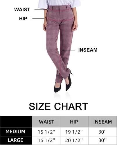 Vista 7 de Pantalones de vestir color rosa polvoriento, con patrón a cuadros y líneas laterales, leggings de entrenamiento con bolsillos para oficina casual