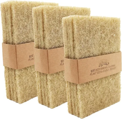 Vista 7 de Almohadillas naturales para fregar, paquete de 10 unidades - Estropajo de sisal antiarañazos, almohadillas de limpieza de sisal, de fibra de coco